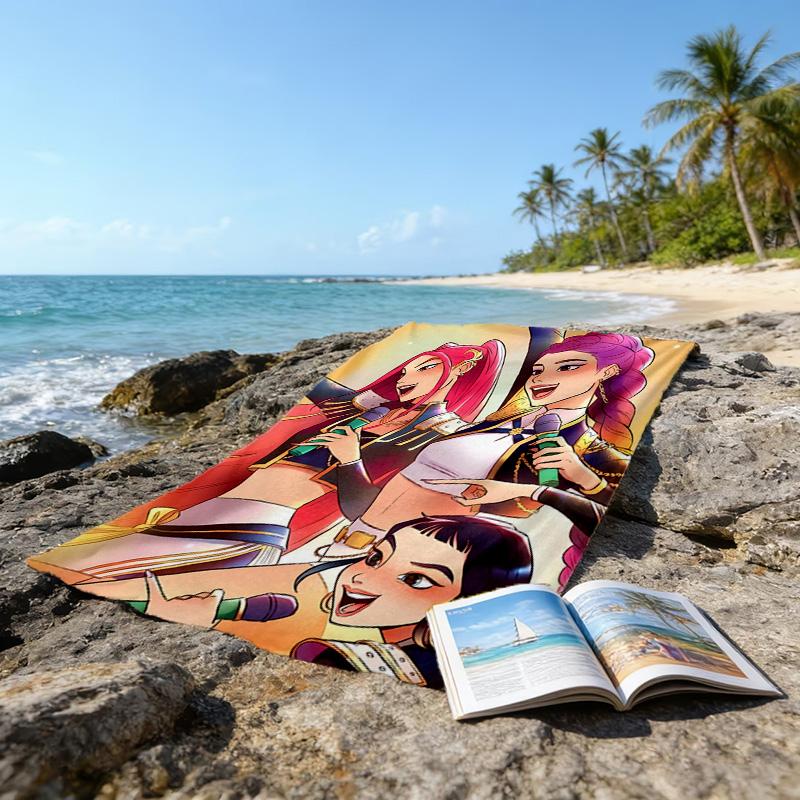 1pc KPop Demon Hunters11 Beach Towel, Beach and Seaside Swimming Pool Equipment, Fashion Pattern, Rectangular, Travel Essentials