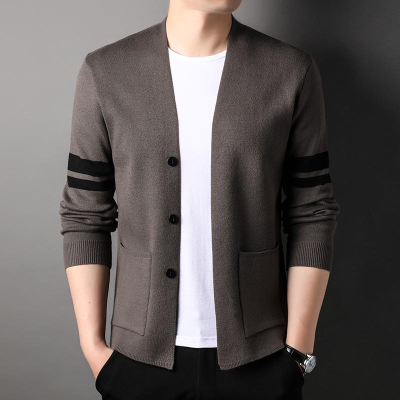 Men's Cardigan Sweater Outerwear Autumn Winter Korean Version Solid Color Knitwear Casual Versatile Men'swear