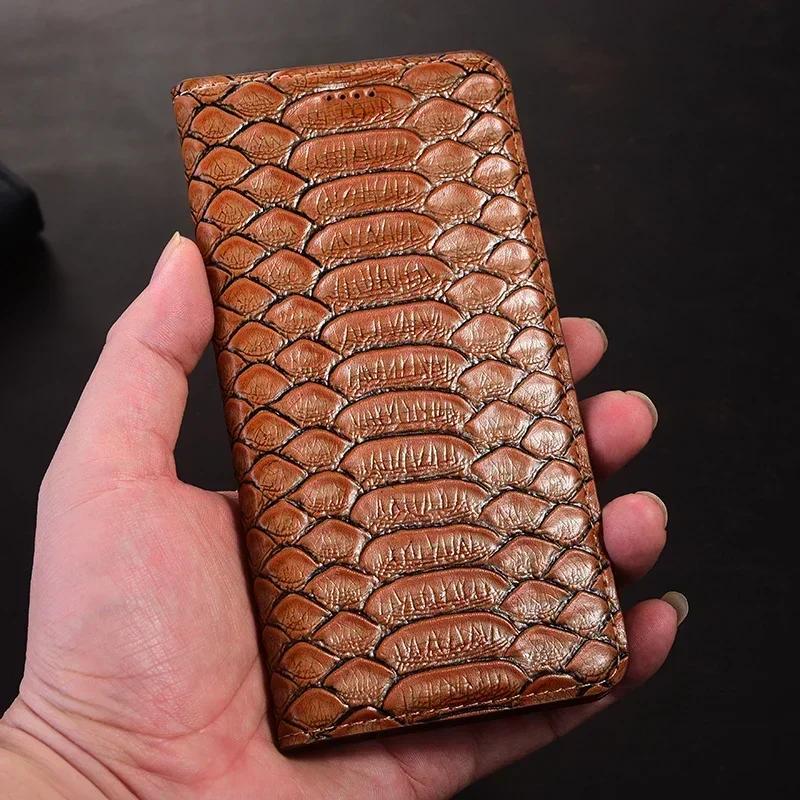Etui z klapką Dla OPPO Reno15 Reno 15F 15 Pro Max 5G Wzór wężowy Magnetyczne Pokrowiec Skóra bydlęca Prawdziwa skóra Kieszonka na karty Portfel Pokrowce