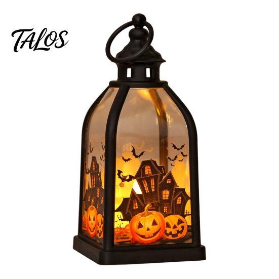 Halloween Candle Lantern, Decorative Spooky Witch Skeleton Pumpkin Tabletop Light for Haunted House, Front Porch, Gothic Home Party Decor