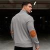 New Men's Autumn Casual Corduroy Solid-Colour Elbow-Patch Zip-Up Hooded Sweatshirt with Stand-Up Collar