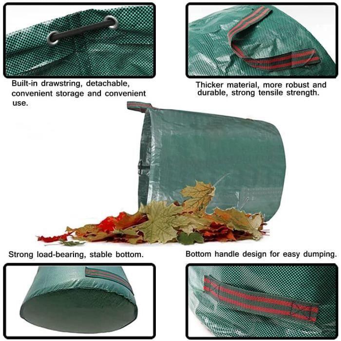 Sac de jardin - 272 L (Lot de 4) - Autoportant et pliable - Indéchirable réutilisable - 4 poignées renforcées