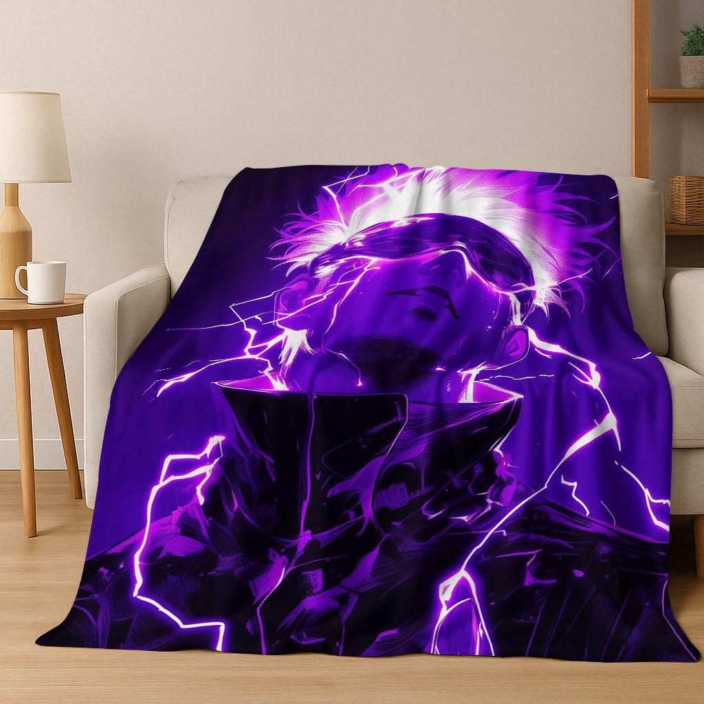 Anime Jujutsu Kaisen Yuji Satoru Cartoon Flanelldecke, Gemütliche Weiche Überwurfdecke für Zuhause Schlafzimmer Bett Sofa Picknick Abdeckung Geschenk Kind