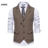 Mens Wool Mix Herringbone Tweed Check Vintage Collar Waistcoat Tailored Fit Vest