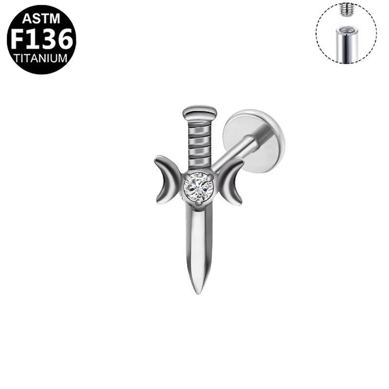 G23 Titanium Zirconia Ear Stud - Internal Thread F136 Body Piercing Jewelry