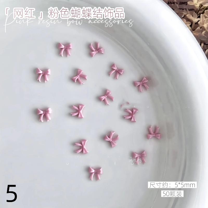 50Pcs Light Pink Bowknot Nail Charms 3D Resin Ribbon Bow Nail Art Decoration Mini Kawaii Bow Tie Manicure Supplies Diy