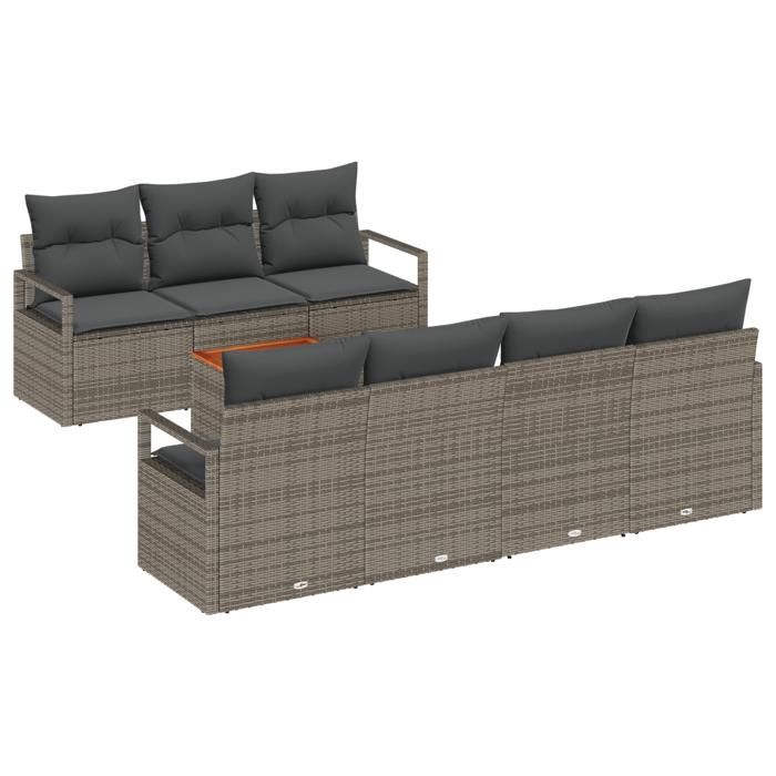 Ensemble de Canapés de Jardin vidaXL 8 pièces avec Coussins Gris Rattan Poly Acacia, Canapé de Jardin 2 Places vidaXL avec 3347664
