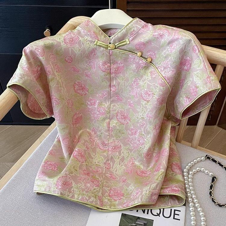 Summer Retro Button Short-sleeved Top Retro Temperament Thin Shirt Versatile