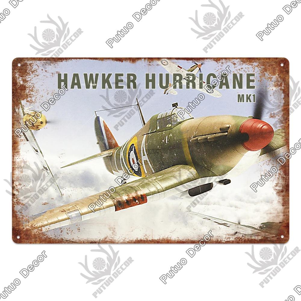 Putuo Decor Fighter Plane Vintage Tin Sign Plaque Metal Plate Retro Posters Wall Art Decoration for Garage Man Cave Pub Bar Club