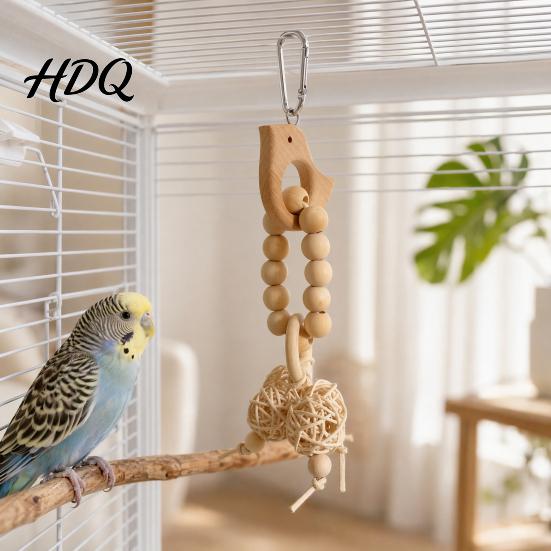 Carambola Bird Toy Wooden Blocks Parrot Toy Chew with Beads Rattan Balls or No Paint Dried Star Fruits Cage Accessory for Small Medium Parrots