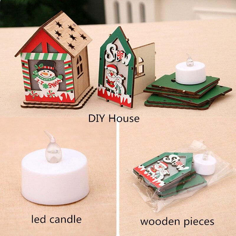 Cartoon LED Licht Schneehaus Holzornament Weihnachtsbaumdeko DIY Hängeanhänger Weihnachten Neujahrsparty Zuhause Navidad Deko