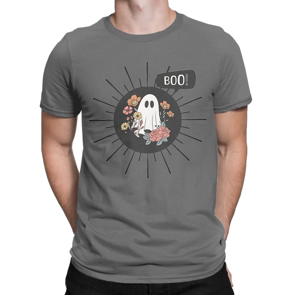 Black White Cute Funny Halloween Ghost With Flowers And Boo Novelty 100 Cotton Tshirt Halloween Tees Tops For Unisex