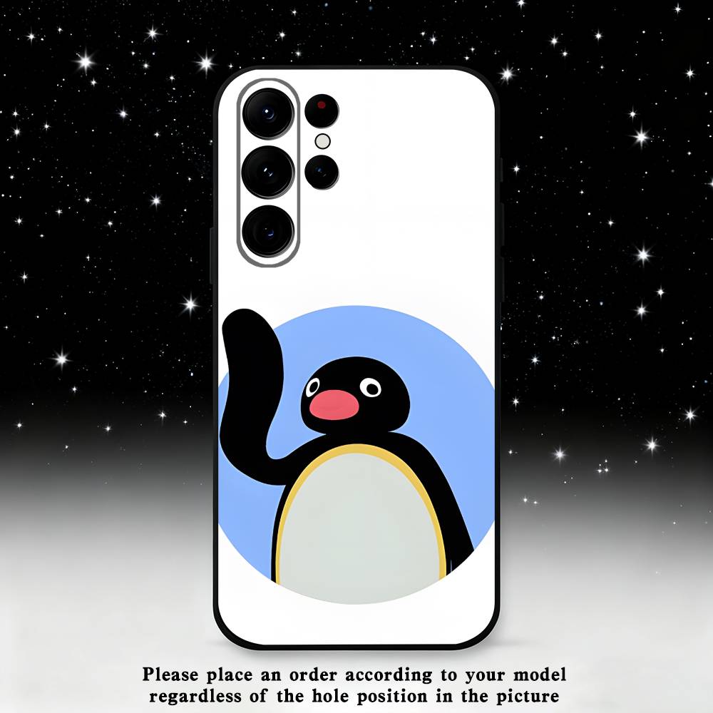 Cute P-Pingu Penguin Phone Case For Samsung S25,S24 Ultra,S20,S30 plus,S22 plus,S23,S30 Ultra 5G Silicone Black Shell