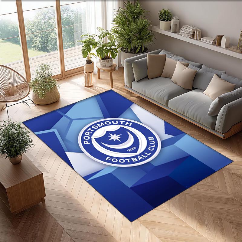 Tappeto Morbido Area Rug con Motivo Calcio Portsmouth FC Antiscivolo Tappeto per Pavimento Interno Tappetino Decorazione Sportiva per Camera da Letto