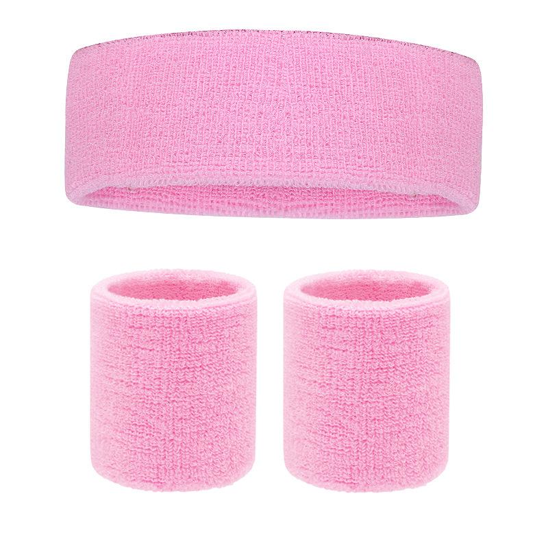 Sports Fitness Cycling Basketball Badminton Breathable High Elastic Polyester Cotton Sweat Absorbing Headband Hand Guard Wrist Headband Set