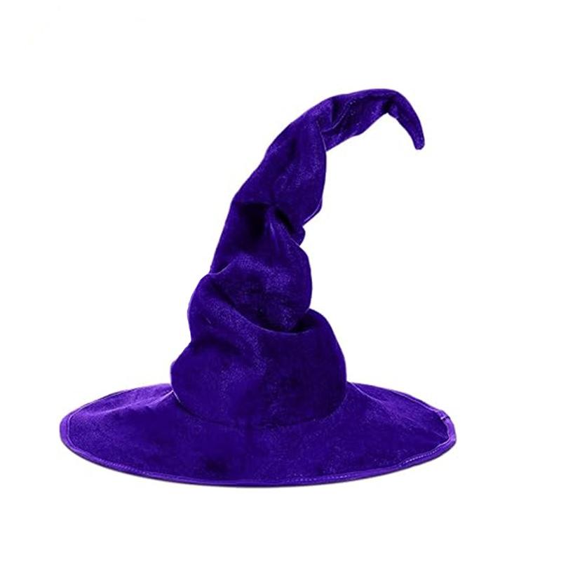 Halloween Costume Female Witch Twist Hat Black Velvet Witch Magician Velvet Hat Party Cosplay Props Festival Decor Accessories
