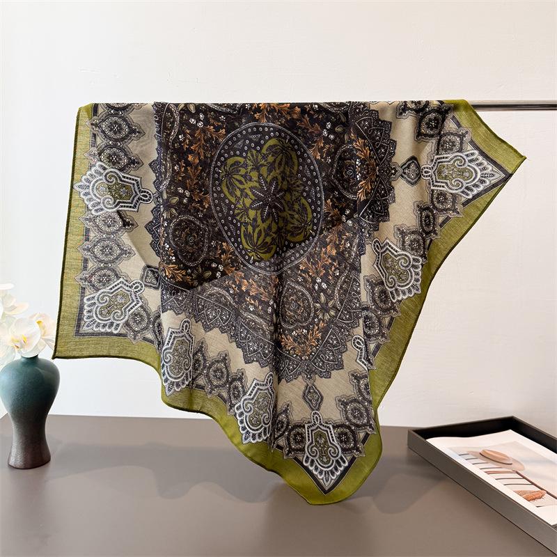 Luxury Print Square Scarf For Women Cotton Velvet Feeling Neck Scarf Shawl Warp Elegant Neckerchief Bandanas Hijab