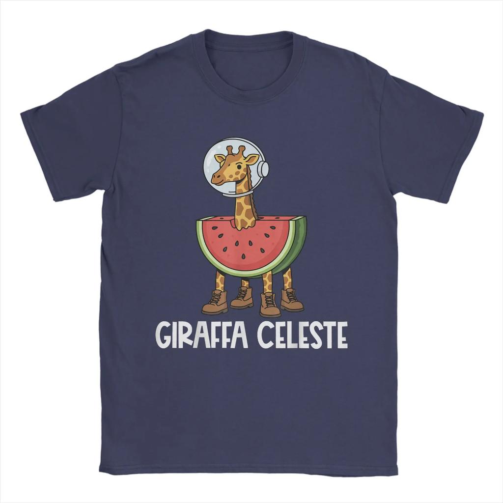 Italian Brainrot Characters Giraffa Celeste T-Shirts Men Cotton Tee Shirt Crew Neck Short Sleeve T Shirt Printed Clothes
