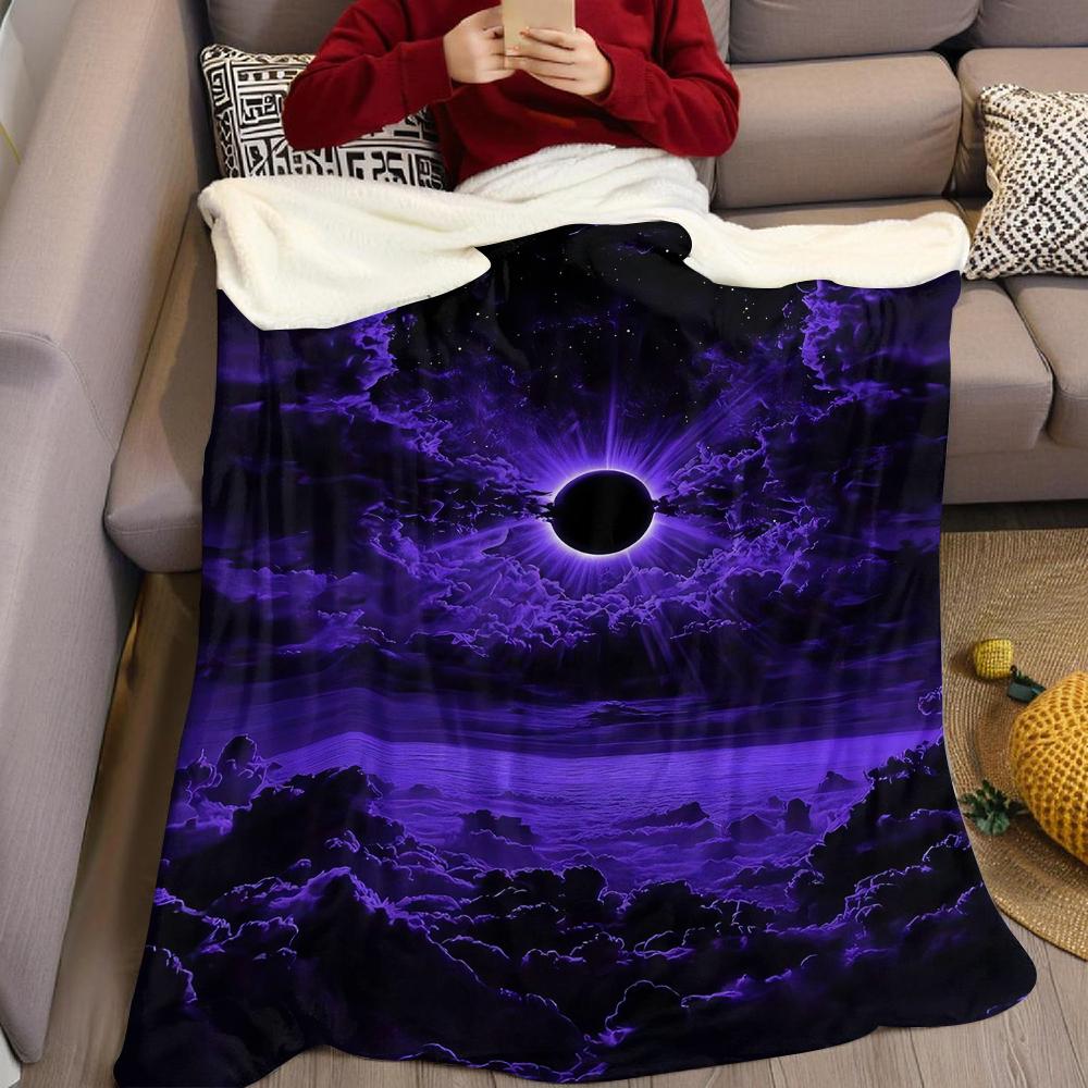 Violet Eclipse Sky Flannel Blanket Warm Soft Halloween Christmas Couch Warm Cozy Decorative Decor Gift for All Season