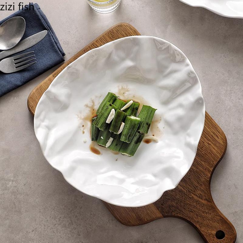 Fold Texture Ceramic Salad Plate Solid Color Irregular Dessert Dish Vegetable Plate Sashimi Plates Restaurant Creative Tableware