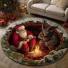 Tappeto Illusione Ottica Natale Tappeto Rotondo 3D, Area Babbo Natale 39 Tappetino per Riunioni Festive Polsterato-Come per Soggiorno Camera da Letto Decorazione Casa