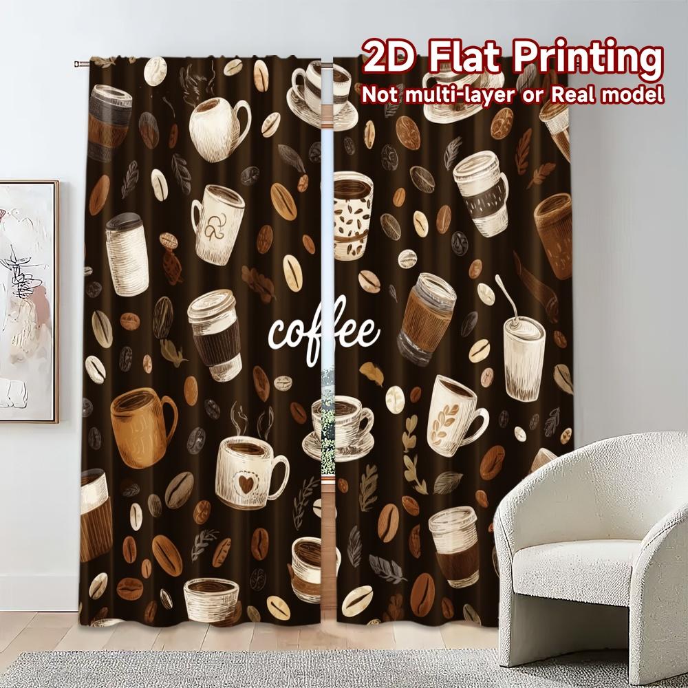 2pcs, 2D FLAT PRINTING Curtains (Without Rod) CoffeeHarmony(1) Popular Curtains&Drapes Versatile Polyester Curtains Art Deco