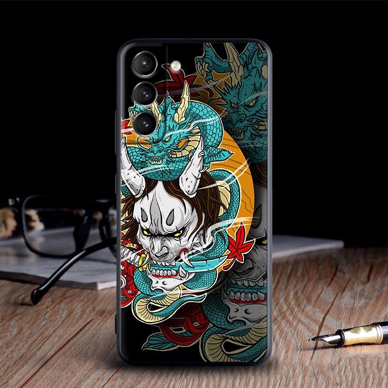 Japan Oni Samurai Yokai Mask Dragon Cases For Samsung Galaxy S24 Ultra S21 FE S23 S20 S22 Ultra S10 Plus Case Soft Funda Covers