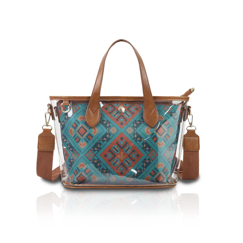 Ethnic Style Guangxi Zhuang Brocade Bag, PU Tote Bag, Pvc Transparent Waterproof Women's Crossbody Bag, Detachable Mother Bag