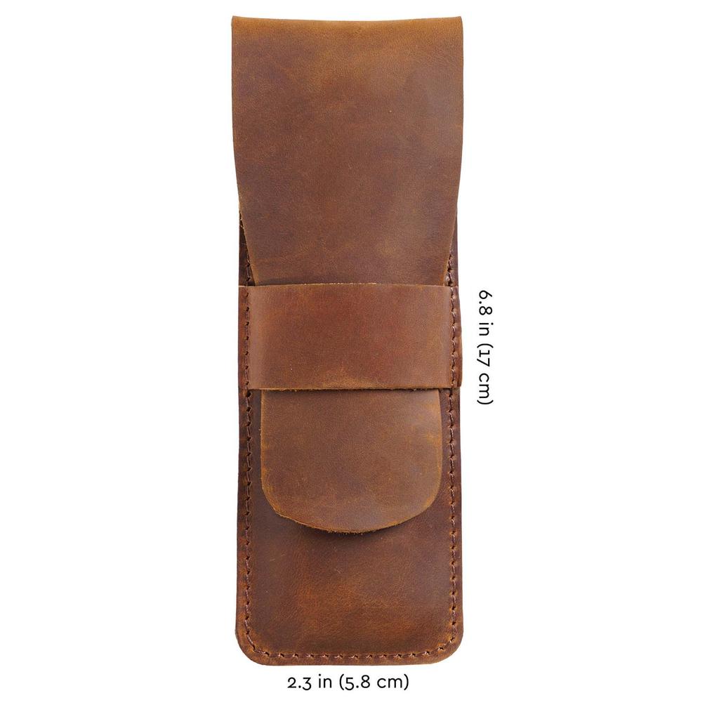 Retro Crazy Horse Leather Fountain Pen Sleeve - Handmade Unisex Storage Case for Small Pens