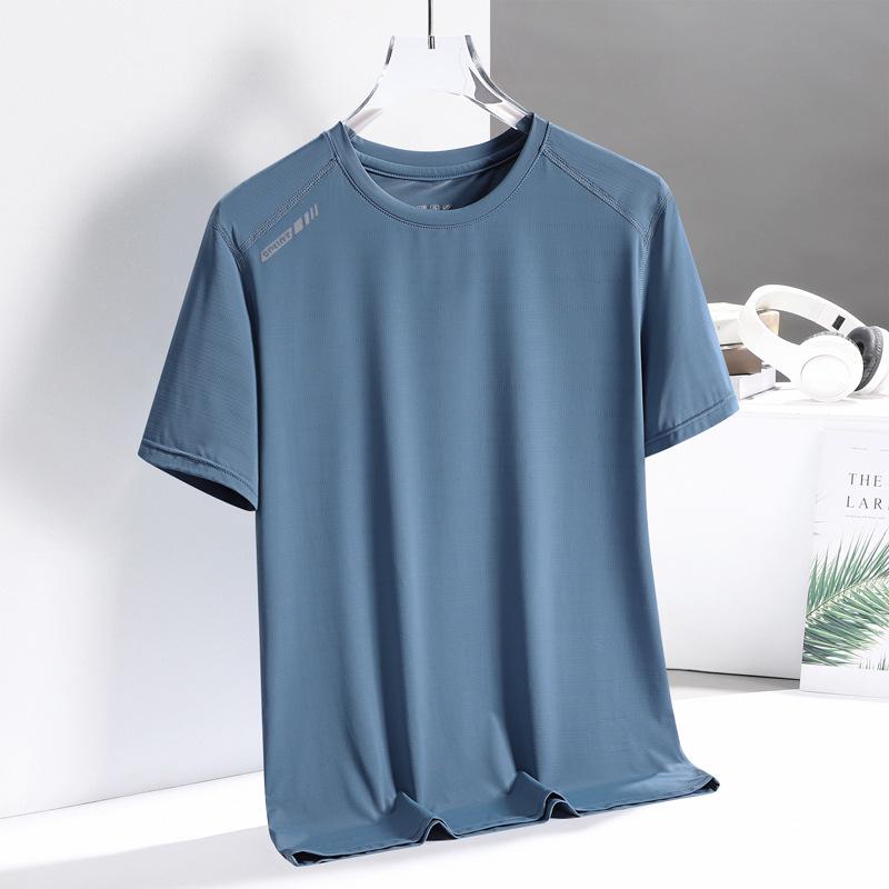 Men's Ice Silk Summer T-Shirt - Solid Color, Breathable, Loose Fit, Half Sleeve, Plus Size Sportswear