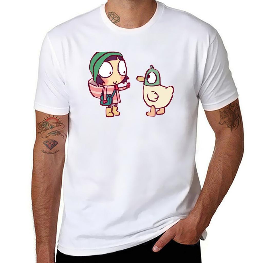 I draw sarah and duck 4 childrens cartoon TShirt Large Size Casual Short Sleeve Top