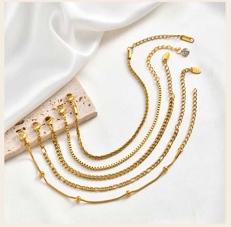 PVD Gold Plated Bracelet Women, Stackable Chain Bracelets, Stainless Steel Adjustable Waterproof Dainty Layering Jewelry