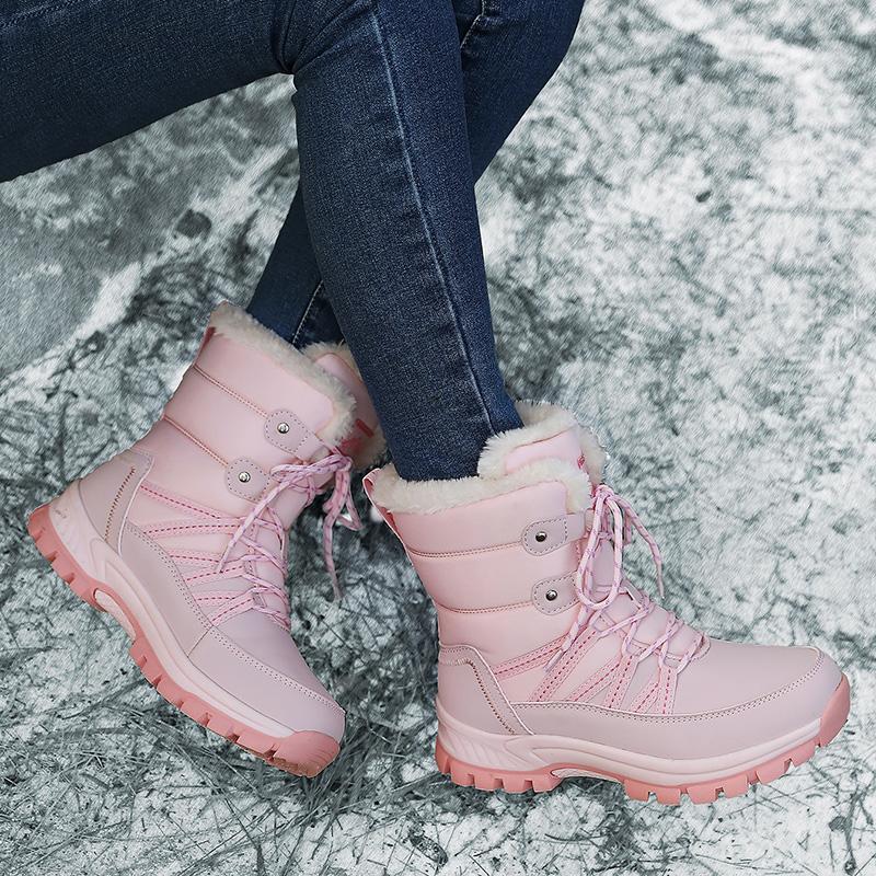 Women Pink Snow Boots Winter Plus Size White Walking Shoes Waterproof Outdoor High Hiking Shoes