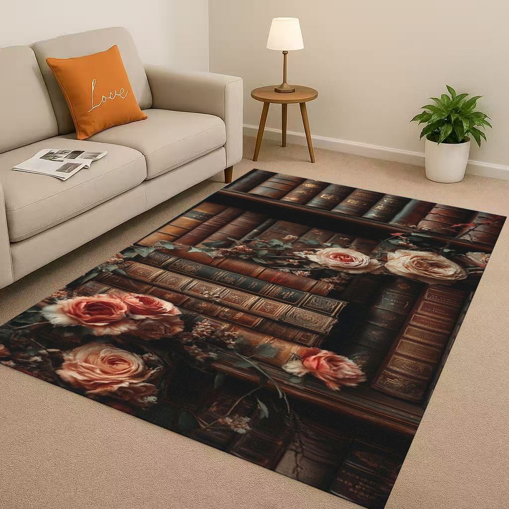 HD Magic Book Library Bookshelf Living Room Non Slip Area Rug Soft Carpet for Bedroom Sofa , Easy Clean Home Doormat Playmat