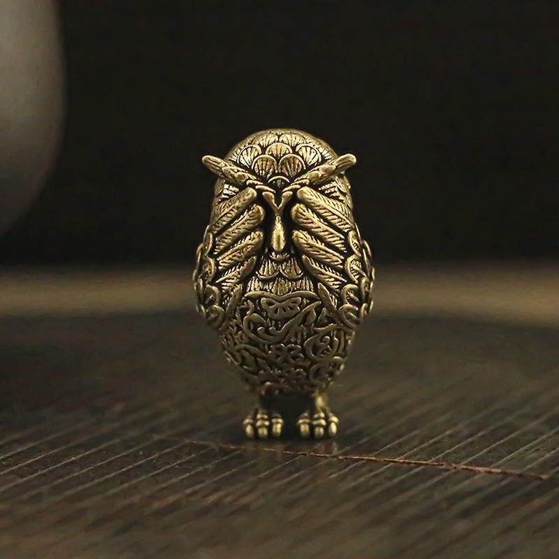 1 Pieza Retro Cobre Animal Mascota de Té Adorno de Escritorio Latón Sólido Antiguo Búho Miniaturas Figuras Decoración del Hogar Manualidades