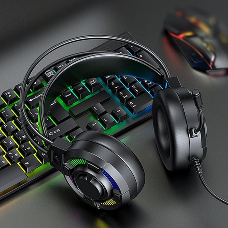 Led Illuminated Headset with 7.1Channel Surround Sound Adjustable Noise Reduction Mic for Gaming Enthusiasts Comfort Fit