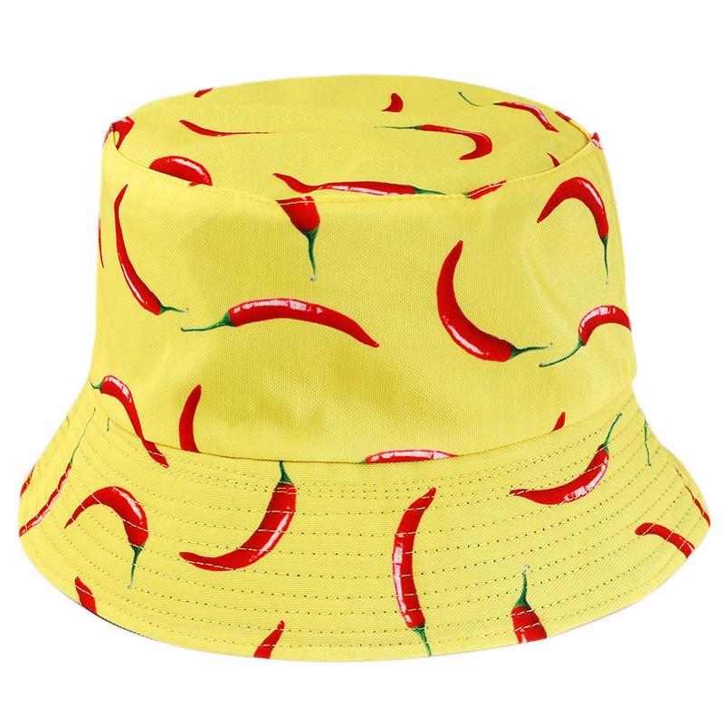 Pepper Pattern Print Double Sided Fisherman Hat Outdoor Sunshade Breathable Cap