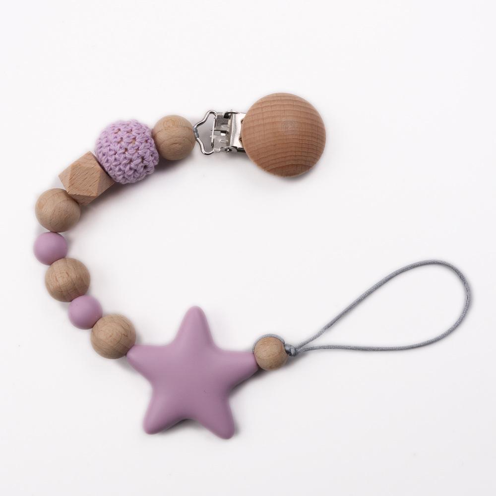 New Beech Wood Baby Pacifier Clip and Teether Toy - Anti-Drop Soother Chain
