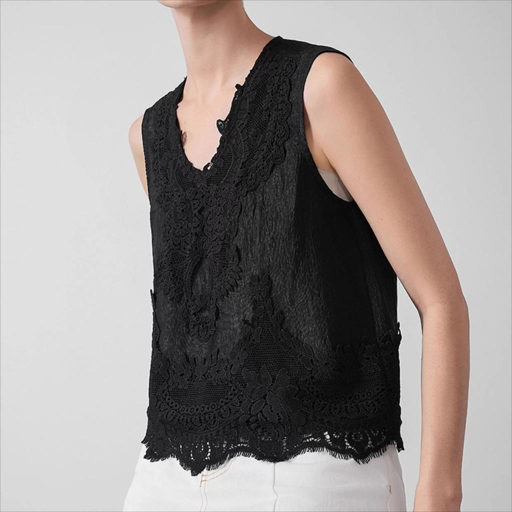 DIMANAF 2026 Neues Weste-T-Shirt Damen Spitze Rundhalsausschnitt Ausgeschnitten Sommerstil Basic Tops T-Shirts Lockere Weste