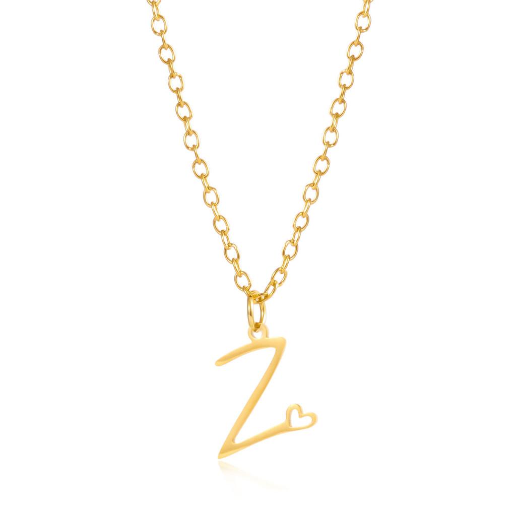 Gold Heart Alphabet Jewelry Necklace With O Chain For Female Fashion Accessory