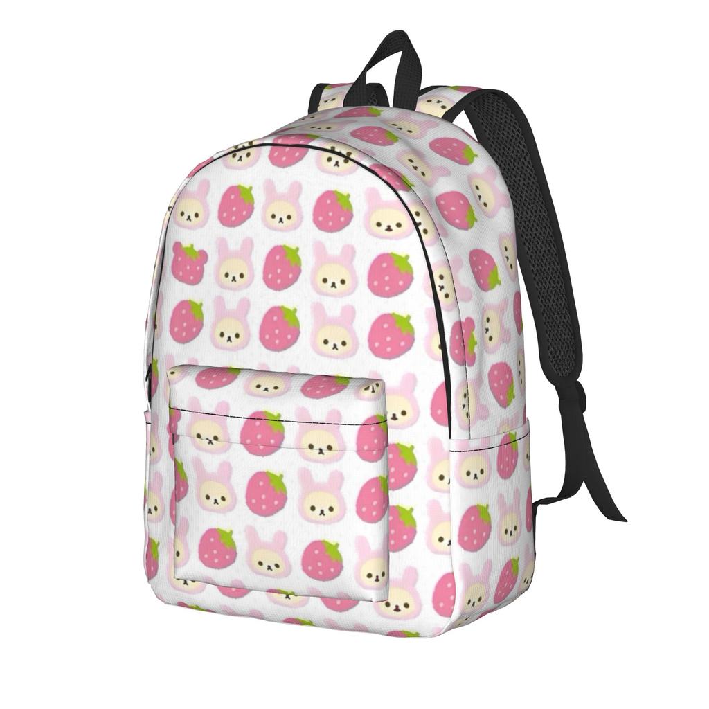 Rilakkumas Lässiger Rucksack Outdoor Schüler Arbeit Erdbeer-Cartoon Tagesrucksack für Männer Frauen Laptop Computer Leinwandtaschen