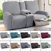 Solid Color Recliner Covers All-inclusive Loveseat Center Console Sofa Covers Elastic 2Seater Couch Slipcovers with Cup Holder