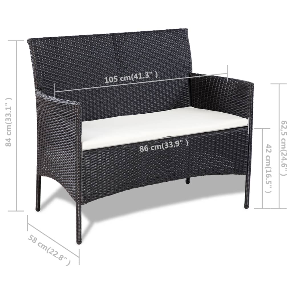 4 Piece Garden Lounge Set with Cushions Poly Rattan Black