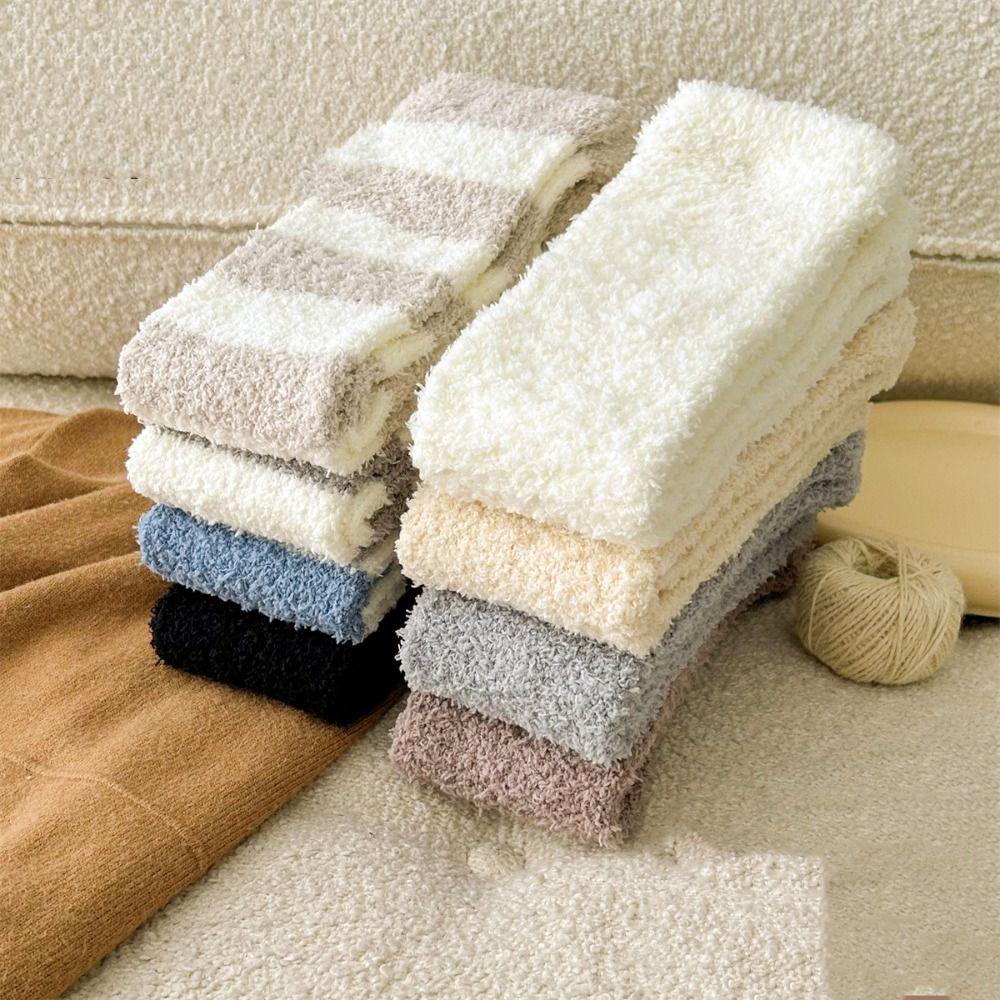 Pasiasty Koralowy Polarowe Skarpety Pogrubione Ciepłe Ocieplacze na Stopy Kawaii Długie Zakładki na Skarpety Jesień
