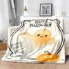 Pumpkin Plush Blanket Soft WrinkleResistant AllSeason Bedspread with Cute Smiling Ghosts, Bats & JackOLanterns Design, Cozy Bedding for Dorms, Bedroom