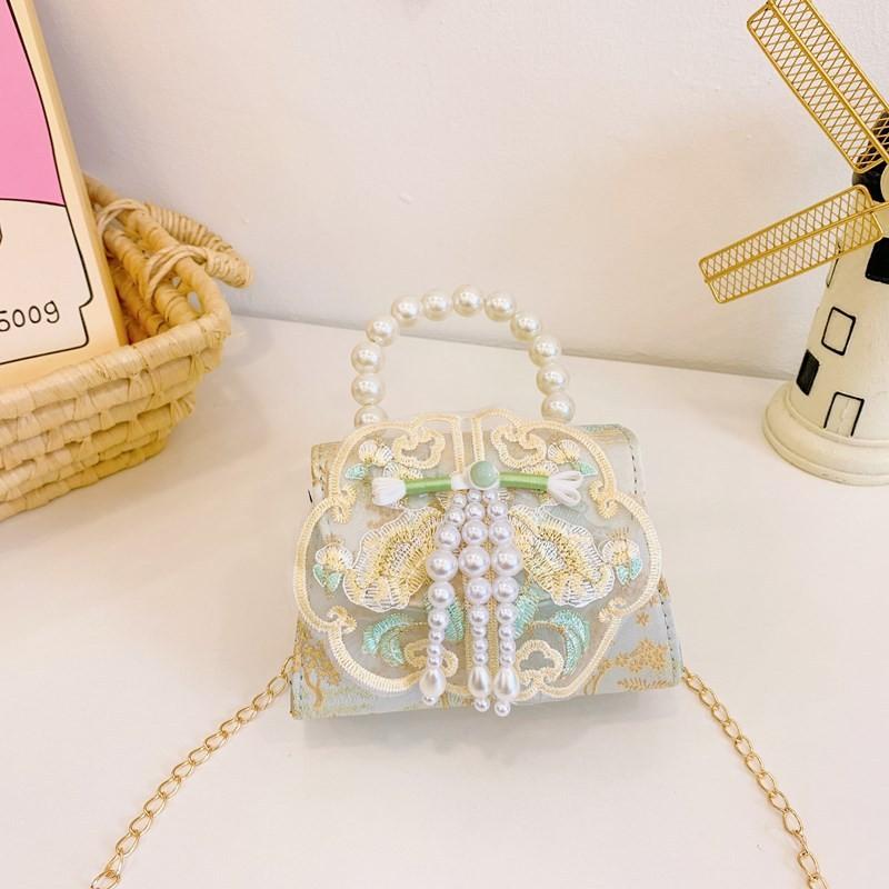 Chinese Style Girl Princess Butterfly Pearl Handbag With Chain Crossbody For Kids Fashion Accessories