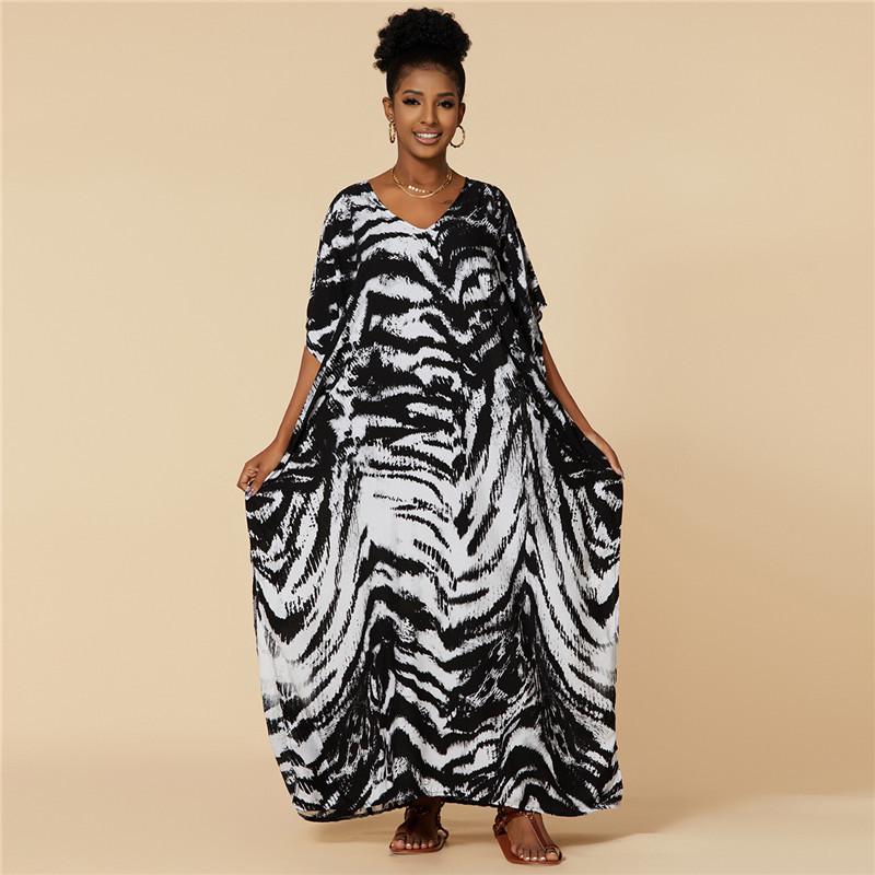 

European Cotton Watermarked Print Beach Cover-Up: Loose, Robe-Style Bikini Sun Protection One Size