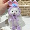 Charming Original Crochet Plush Sheep Keychain With Colorful Bow And Frog Eyes