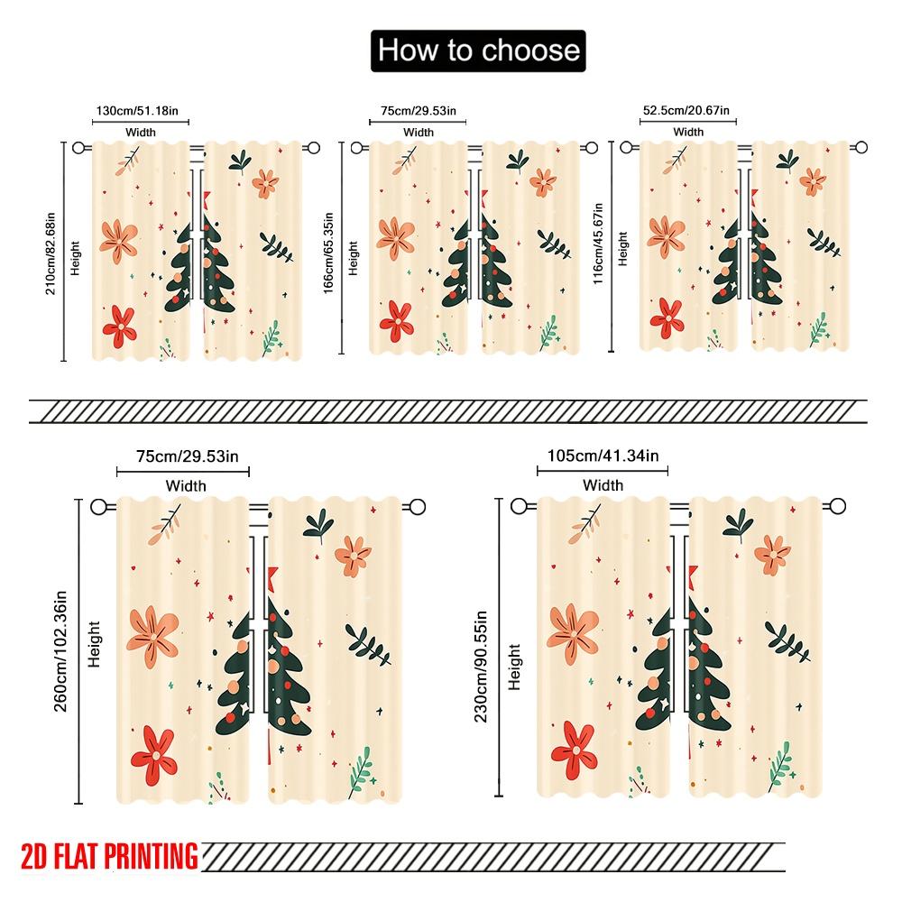 2pcs,2D Plane Printing Curtain Popular Christmas Tree Festive Stars (2) 100% Polyester (without Rod) Art Deco Festive Perfect