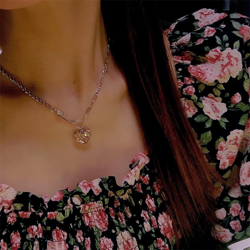 Barbie Pink Heart-Shaped Pendant Necklace for Women - High-End Design, Sweet & Cool Silver Clavicle Chain